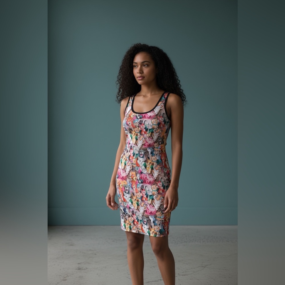 Rainbow Rules Cartoon Print Tank Dress. Size XS